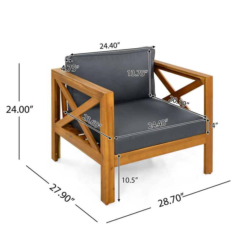 Patio Conversation Set with Foldable Acacia Wood Table and Cushioned Armchairs by HouseOfZazla