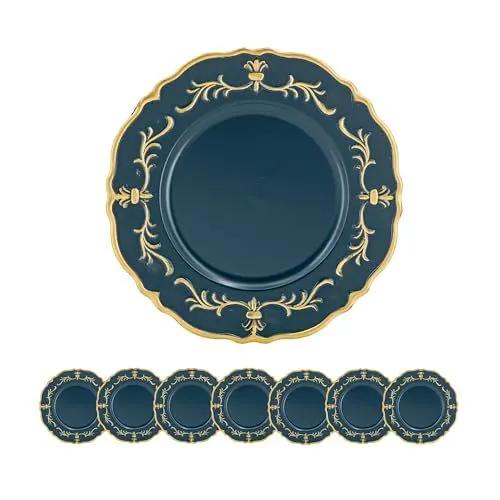 Plastic Charger Plate (Set of 8) - Blue / Gold / Polypropylene by Unique Piece Furniture
