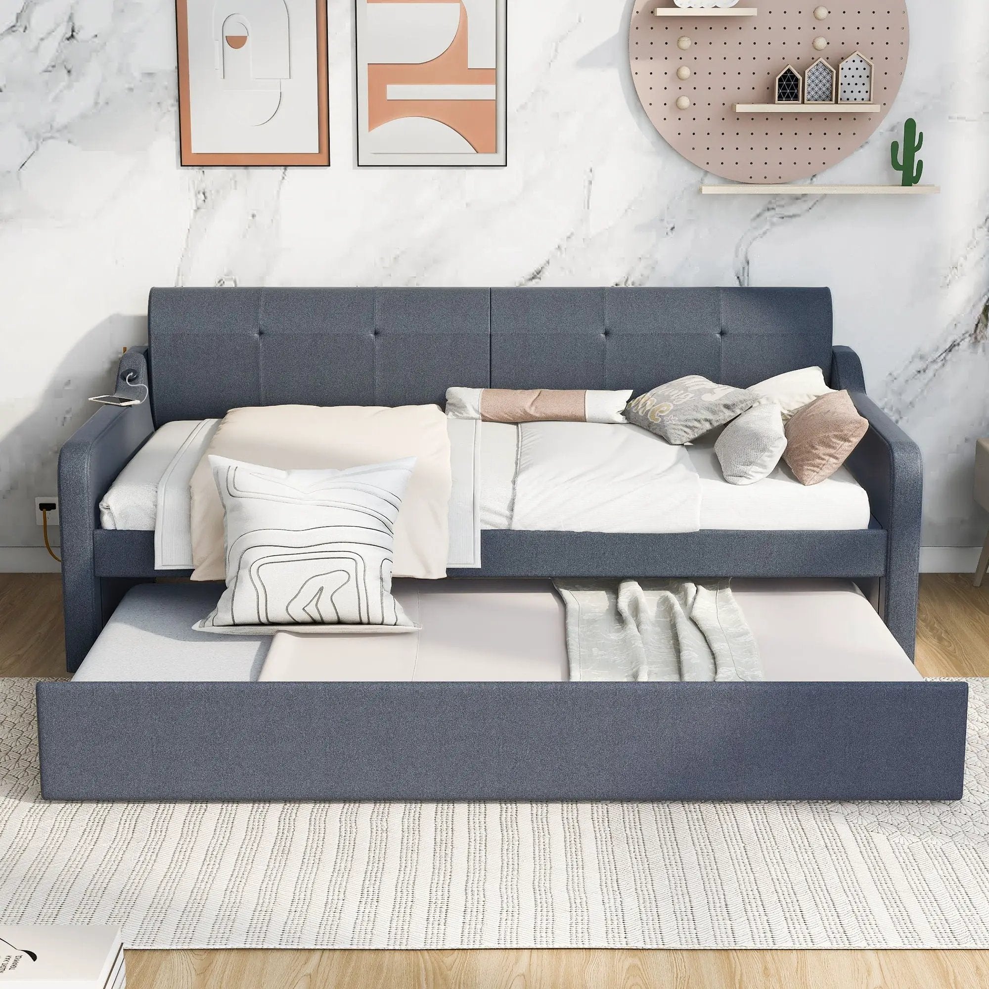 Upholstered Daybed With Trundle And USB Charging by Unique Piece Furniture