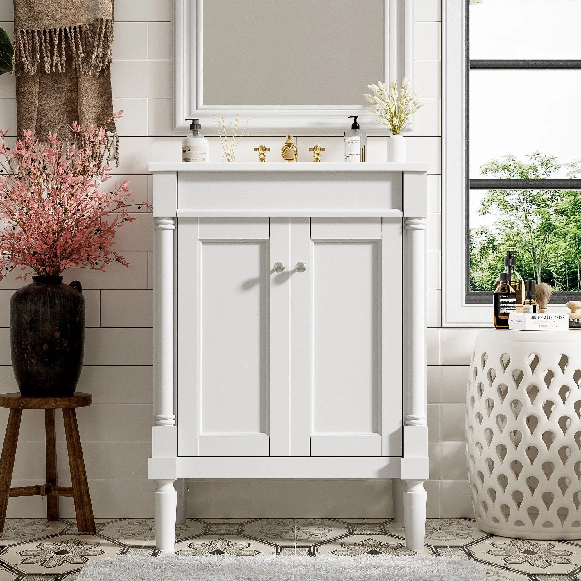 Bathroom Vanity With Top Sink, 2 Tier Storage Cabinet by Unique Piece Furniture