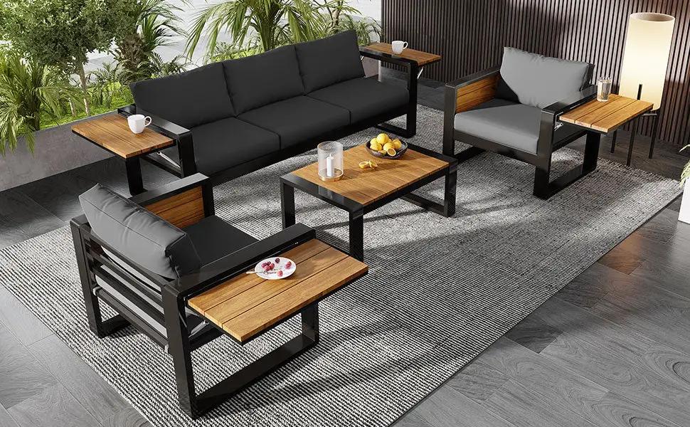 Aluminum Frame Large 4-Piece Outdoor Patio Furniture Set for 5 Person by HouseOfZazla