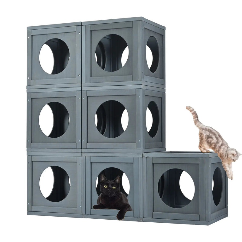 Outdoor Cat House With Shelves And Weather Protection, Removable Wood Boxes - Gray by HouseOfZazla