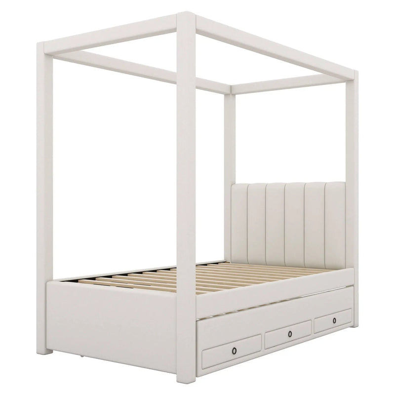 Upholstery Canopy Platform Bed With Trundle And Three Storage Drawers by Unique Piece Furniture