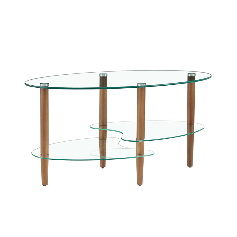 Transparent Oval Glass Coffee Table, Modern Table In Living Room Oak Wood Leg Tea Table 3-Layer Glass Table by HouseOfZazla