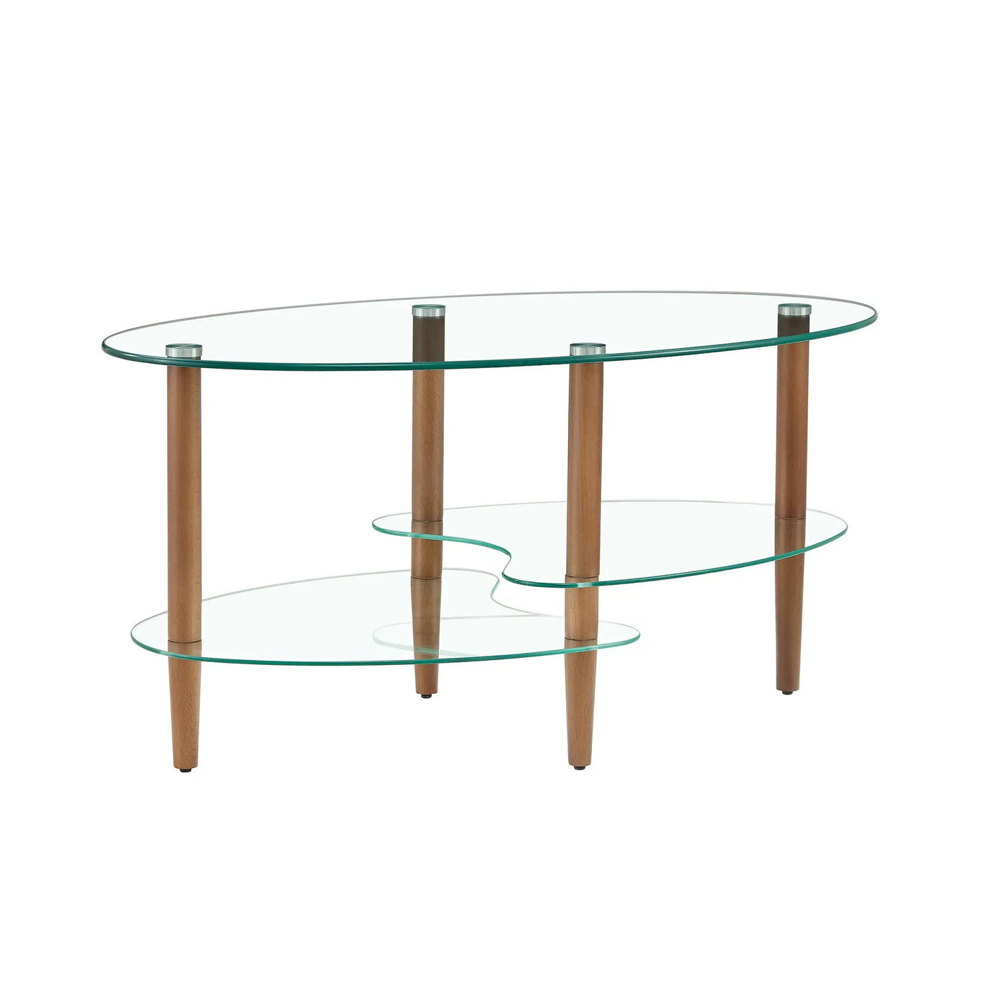 Transparent Oval Glass Coffee Table, Modern Table In Living Room Oak Wood Leg Tea Table 3-Layer Glass Table by Unique Piece Furniture