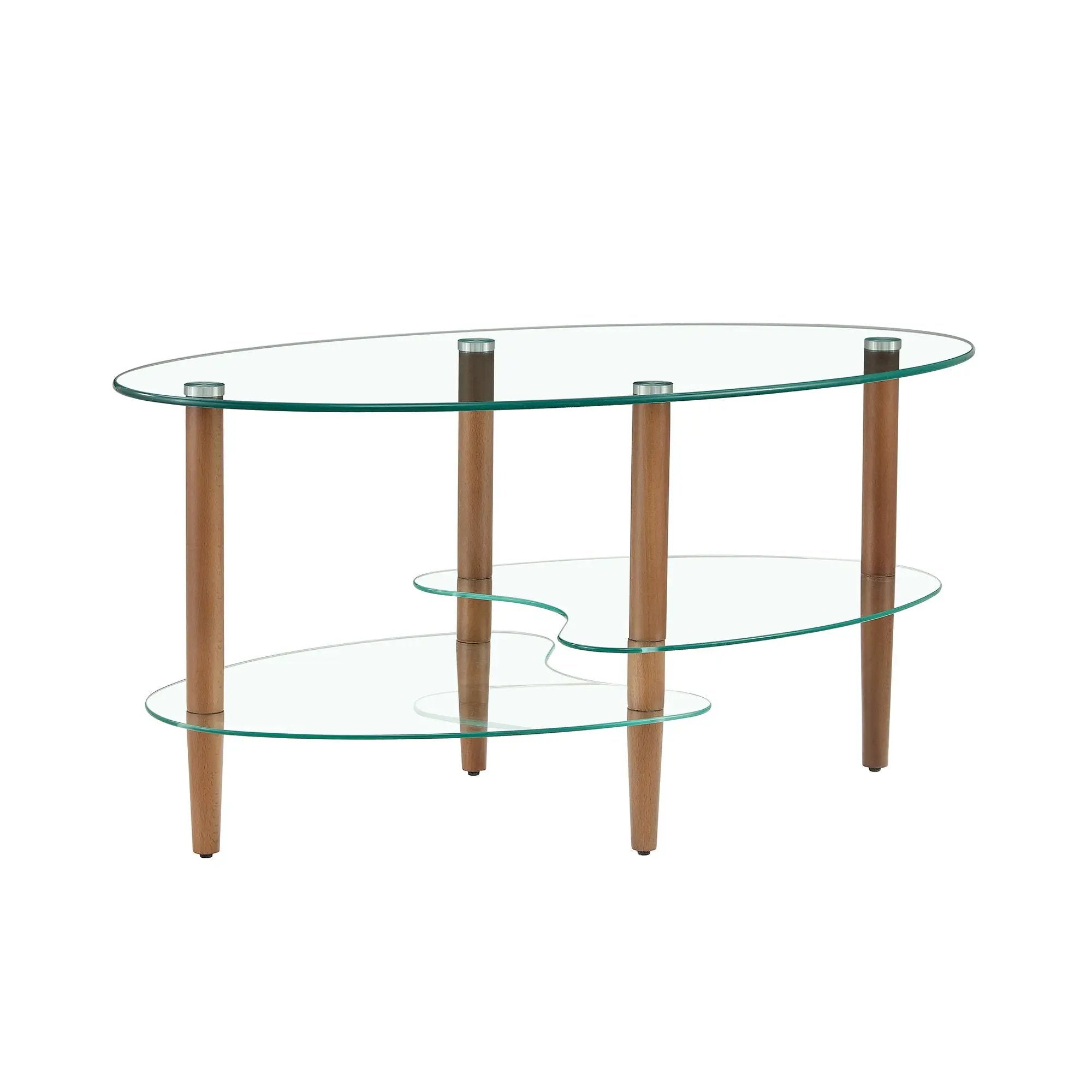 Transparent Oval Glass Coffee Table, Modern Table In Living Room Oak Wood Leg Tea Table 3-Layer Glass Table by Unique Piece Furniture