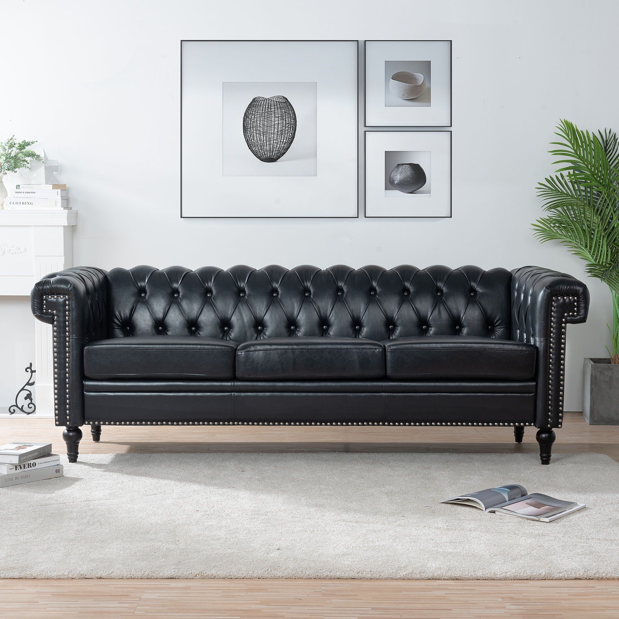 Traditional Square Arm Removable Cushion 3 Seater Sofa by Unique Piece Furniture