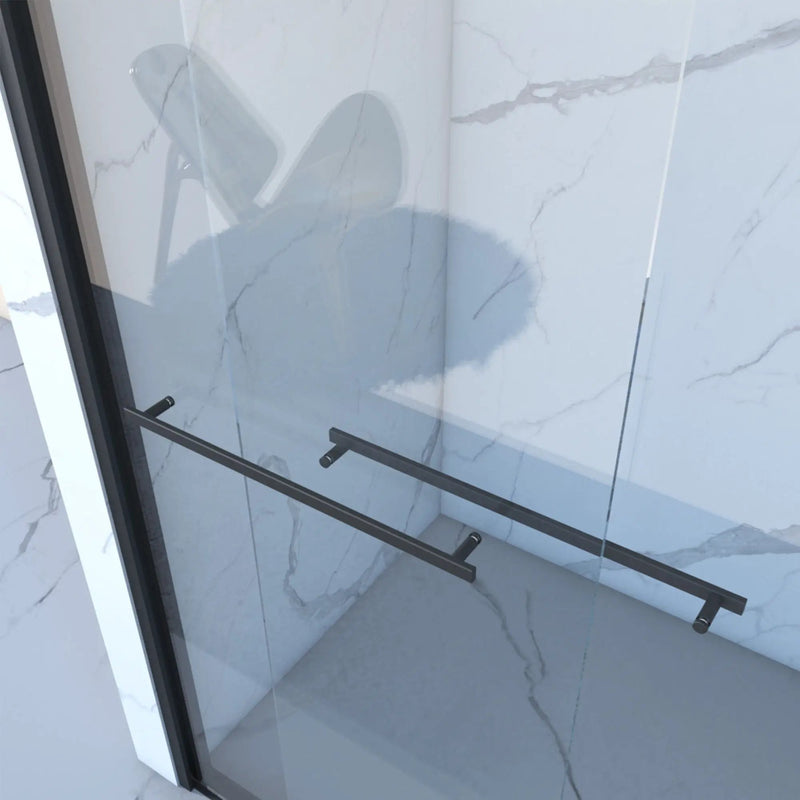 Frame Double Sliding Shower Door, Bypass Bathroom Sliding Door With Premium Clear Tempered Glass, Hardware Sliding Glass Shower Enclosure - Matte Black by HouseOfZazla