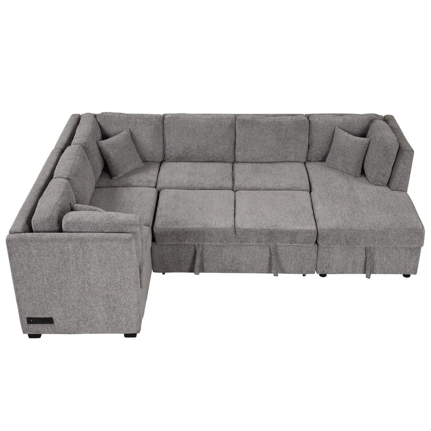 U-Shaped Sectional Sofa Pull Out Sofa Bed With Two USB Ports, Two Power Sockets, Three Back Pillows And A Storage Chaise For Living Room by Unique Piece Furniture