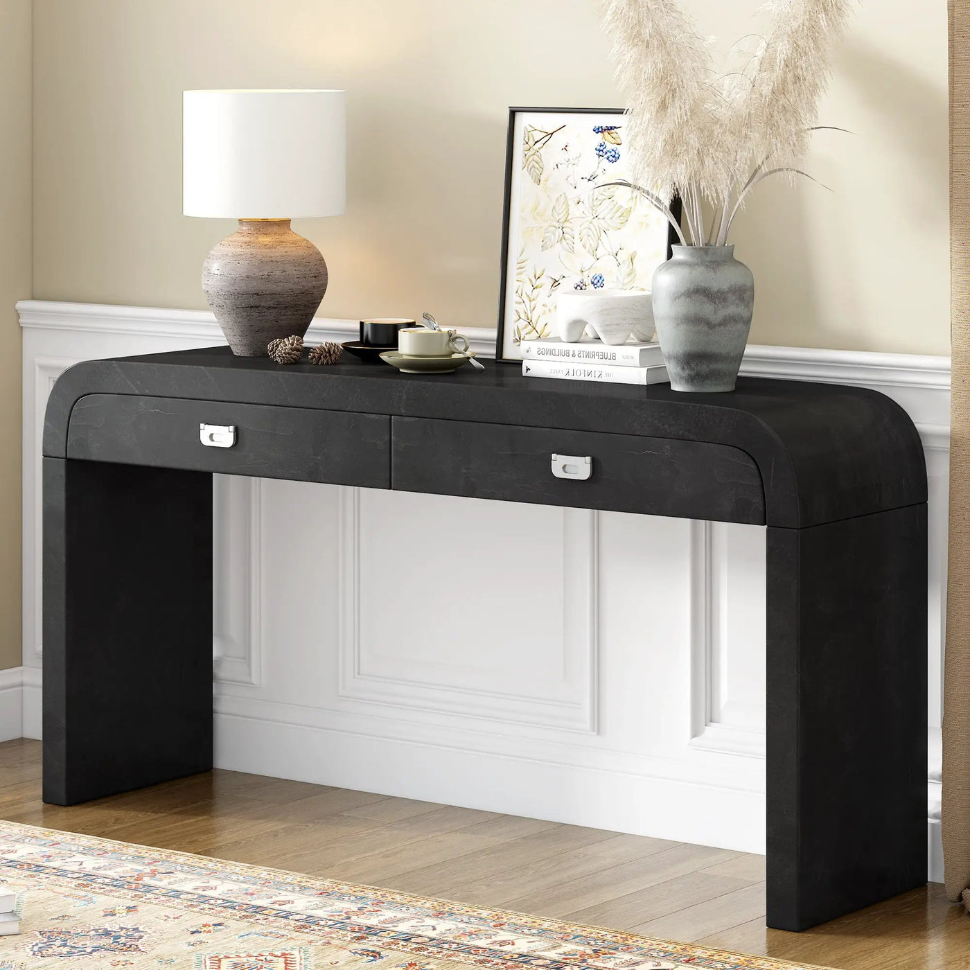 U_STYLE 60'' Wooden Entryway Table with Burl Veneer by HouseOfZazla