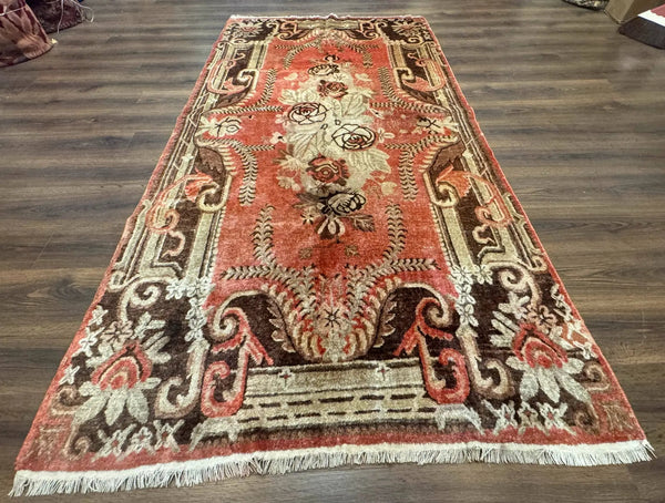 Khotan Rug 5x9, Terracotta and Brown, Floral, Chinese Wool Carpet, Antique Rug, photo 2 of 13