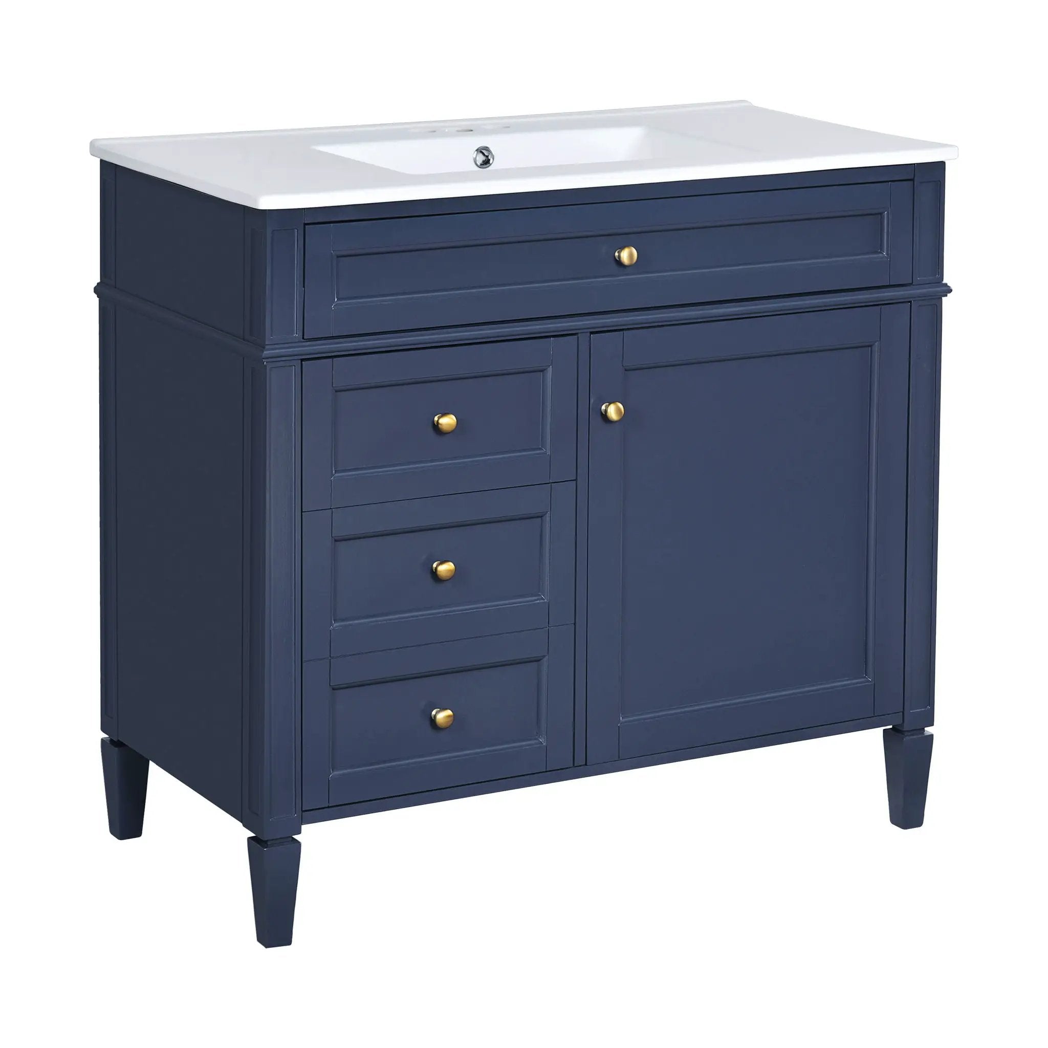 Bathroom Vanity With Top Sink, Modern Bathroom Storage Cabinet, 2 Drawers And A Tip-Out Drawer, Single Sink Bathroom Vanity - Blue by Unique Piece Furniture