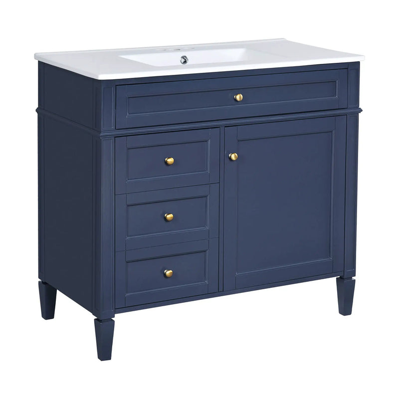 Bathroom Vanity With Top Sink, Modern Bathroom Storage Cabinet, 2 Drawers And A Tip-Out Drawer, Single Sink Bathroom Vanity - Blue by Unique Piece Furniture