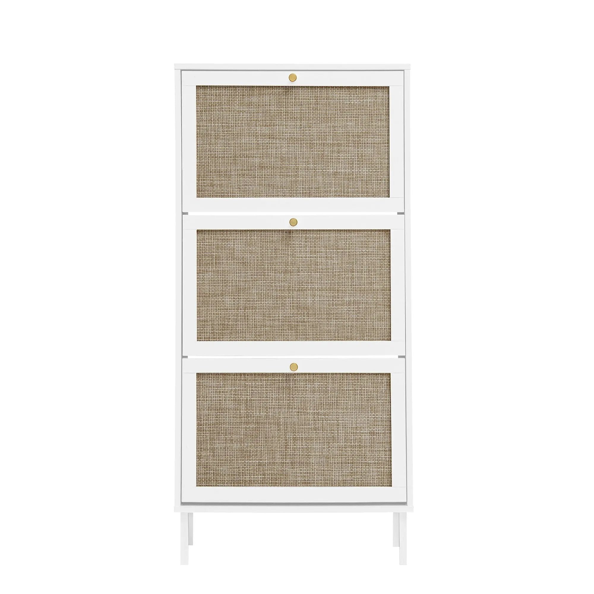 Modern Rattan 3 Door Shoe Rack Cabinet for Entryway by HouseOfZazla