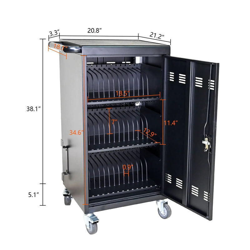 45 Bay Mobile School Charging Cart Station For Chromebook, Tablet And Laptop Computer With Power Strip Included - Black by HouseOfZazla