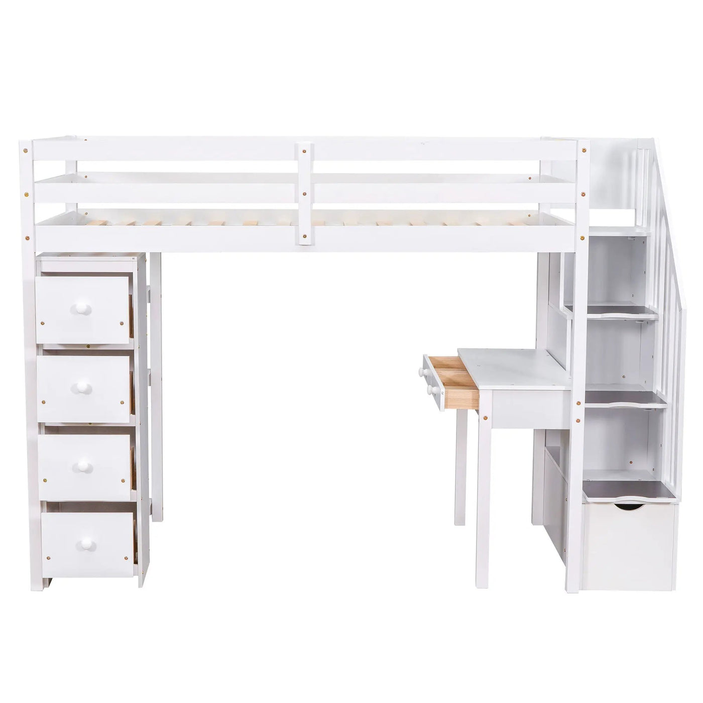Loft Bed With Storage Drawers, Desk And Stairs With Shelves by Unique Piece Furniture