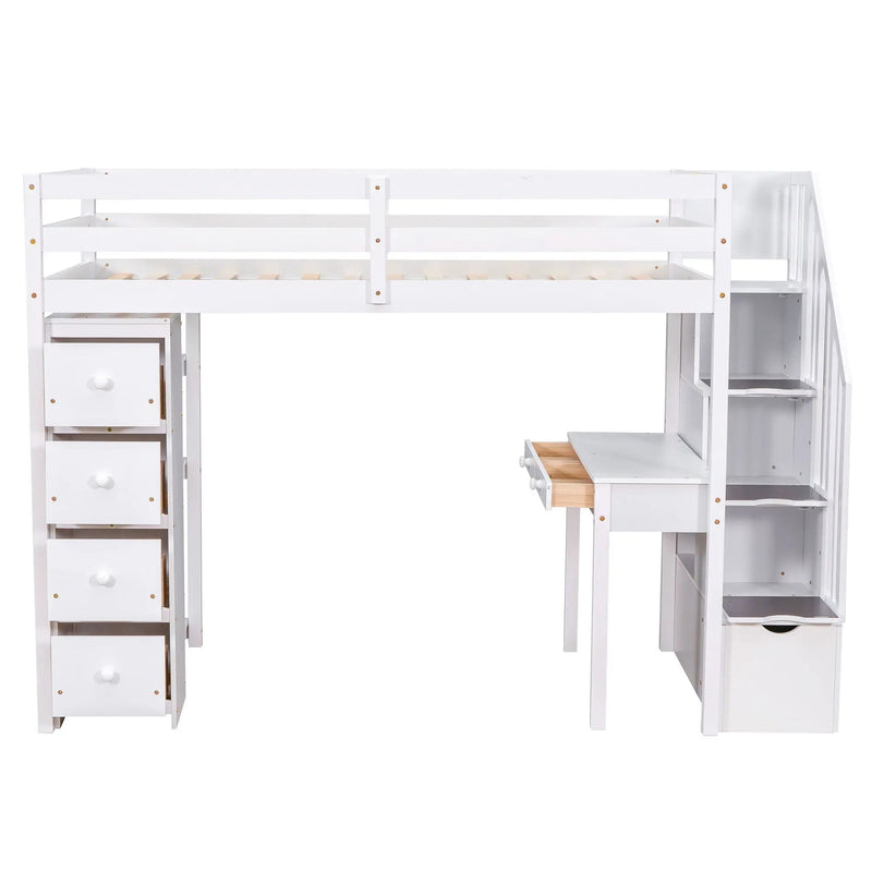 Loft Bed With Storage Drawers, Desk And Stairs With Shelves by HouseOfZazla