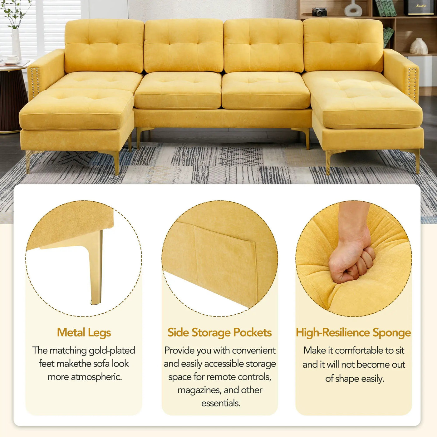 Modern L - Shape Convertible Sectional Sofa With Movable Ottoman by Unique Piece Furniture