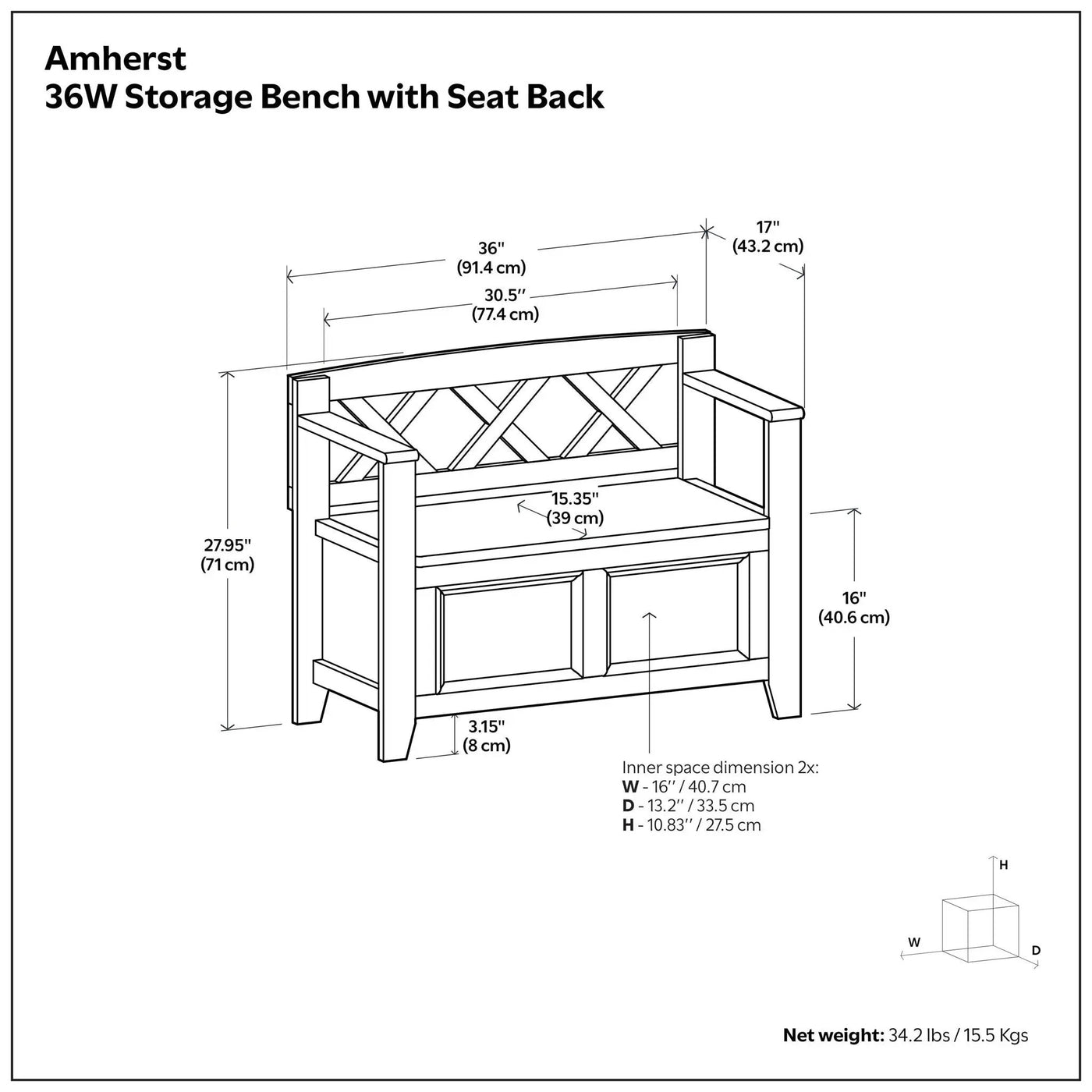 Amherst - Small Transitional Entryway Storage Bench by Unique Piece Furniture