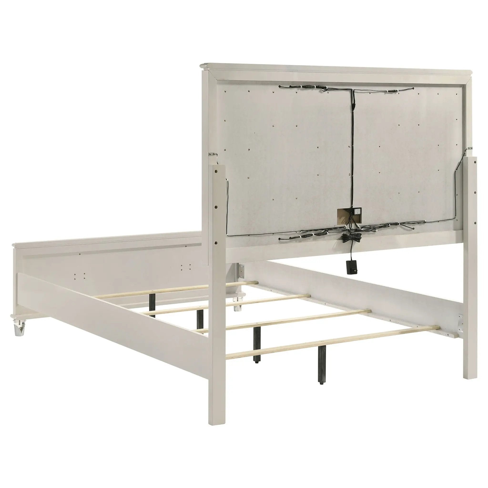 Olivia Queen Panel Bed LED Headboard Pearl White by Unique Piece Furniture