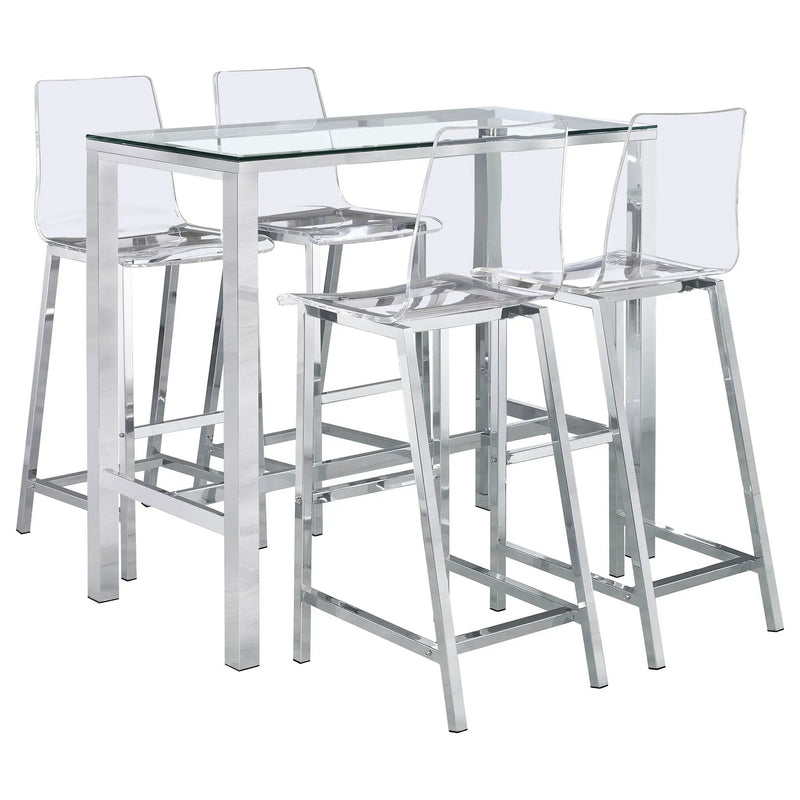 Tolbert 5-piece Bar Set with Acrylic Chairs Clear and Chrome by Unique Piece Furniture