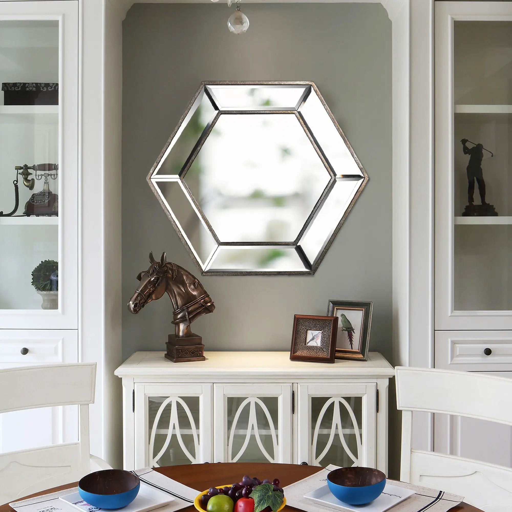 Hexagon Wall Mirror With Contemporary Glass Design, Home Decor Accent Mirror For Living Room, Entryway, Bedroom by Unique Piece Furniture