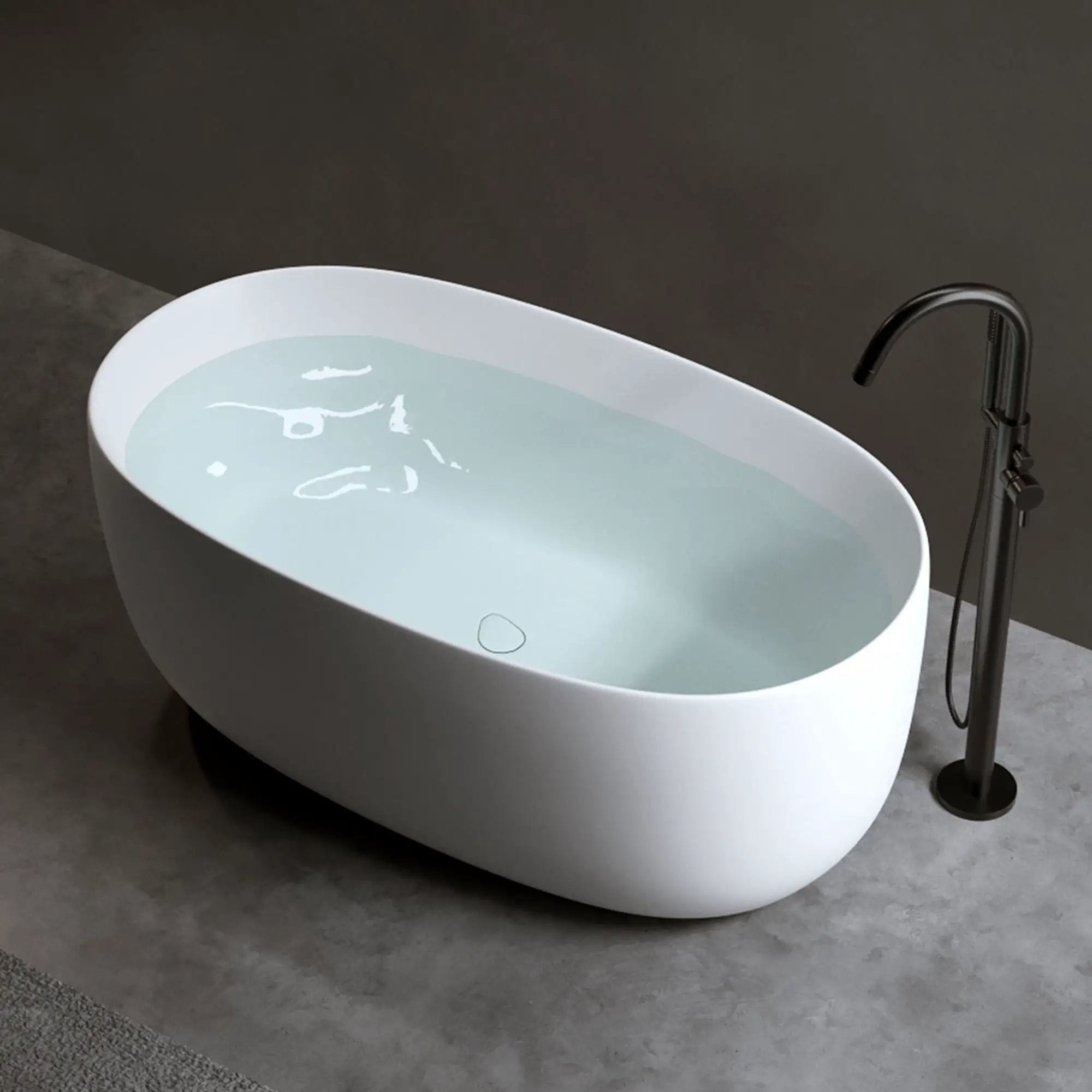 Independent Solid Surface Resin Stone Bathtub, A Modern Designed Independent Bathtub With Pop-Up Drainage And Overflow Pipes, Suitable For Small Households - Matte White by HouseOfZazla