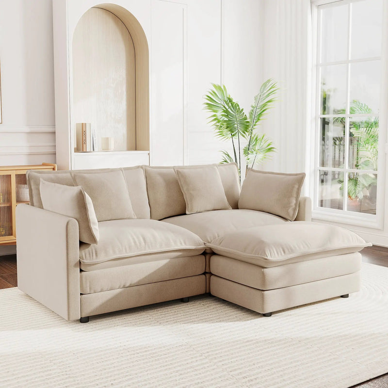 Chenille Two-Seater Sofa with 1 Footrest, 2 Seater L-Shaped Sectional with Ottoman by HouseOfZazla