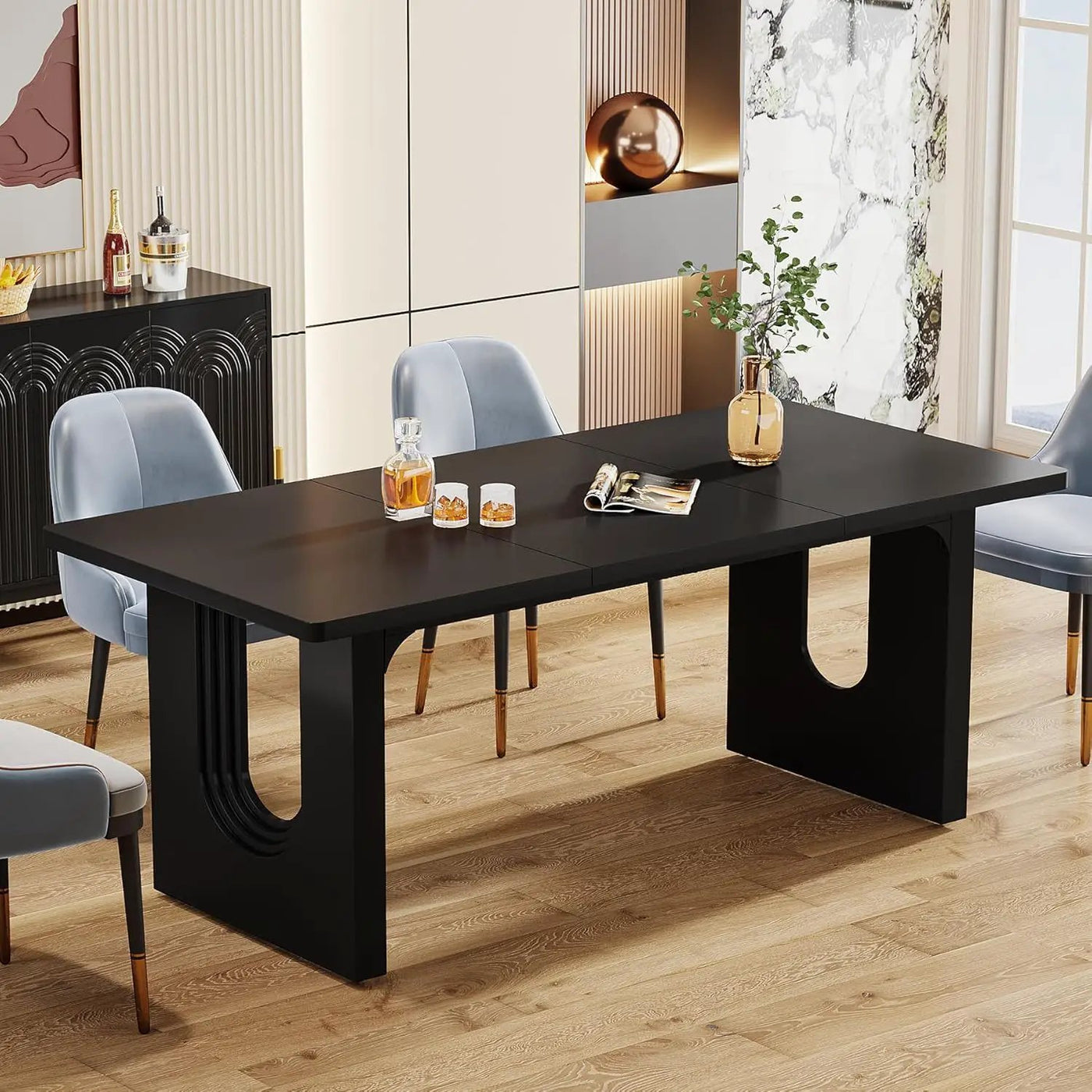 Rectangular Dining Table For 6 - 8 People With Pedestal Base by HouseOfZazla