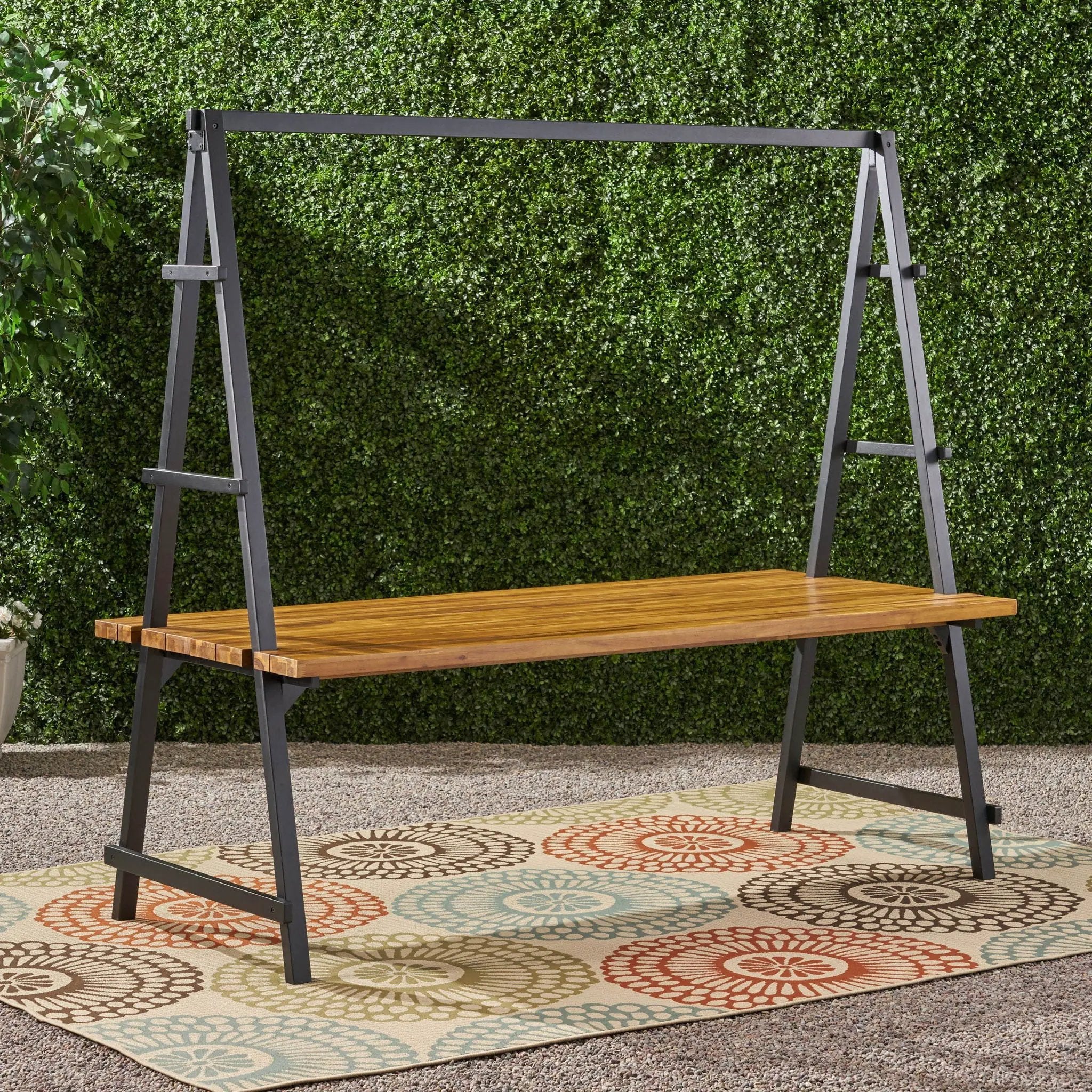 Huckleberry - Acacia Wood Outdoor Dining Table with Plant Hanger - Teak by HouseOfZazla
