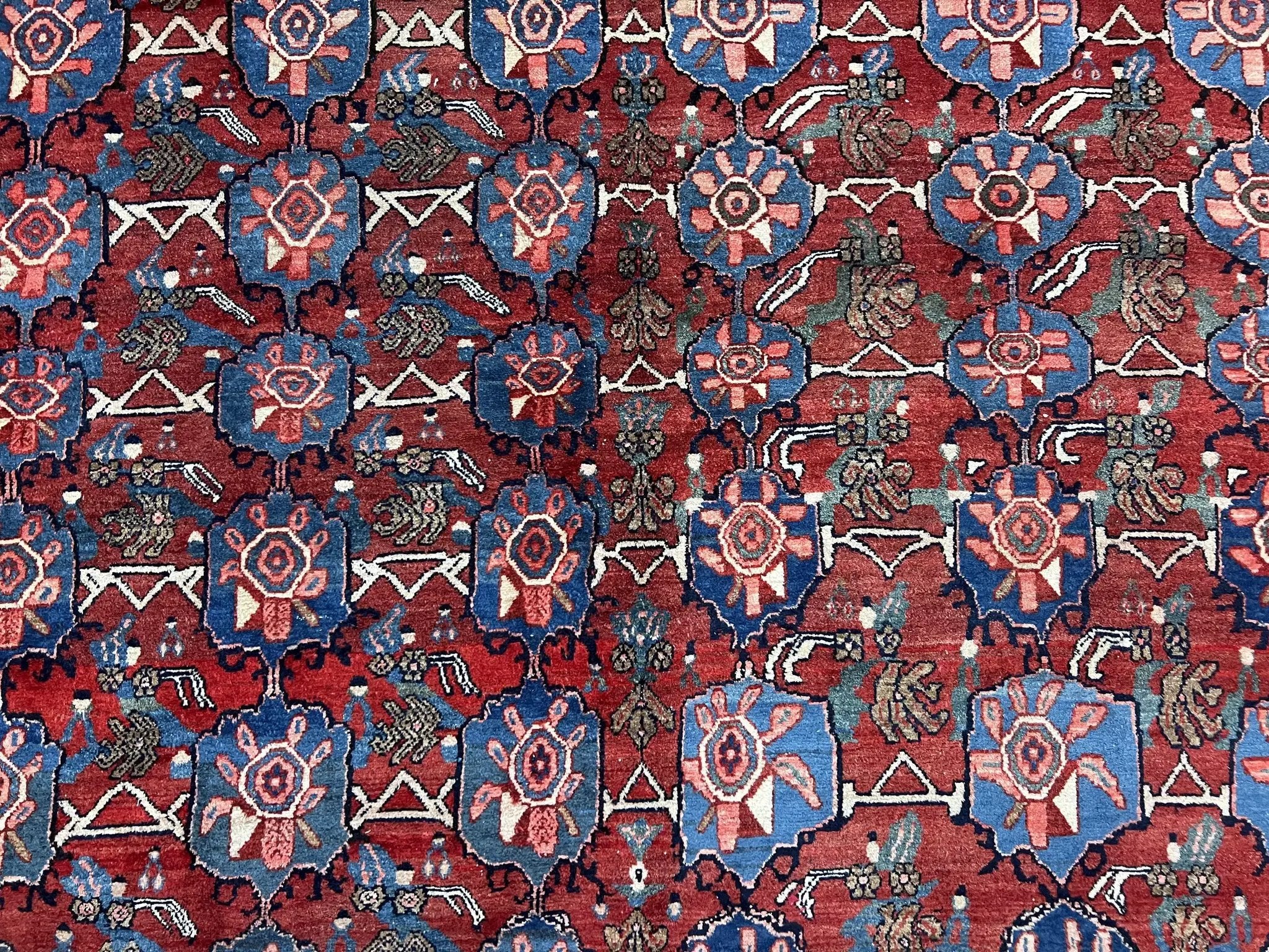 Antique Persian Bijar Rug 9x12 - Allover Motif, Red & Blue by Jewel Rugs