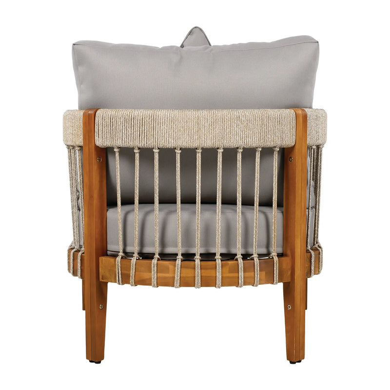 Acacia Wood Outdoor Club Chair with Handwoven Rope Accents & Curved Backrest by HouseOfZazla