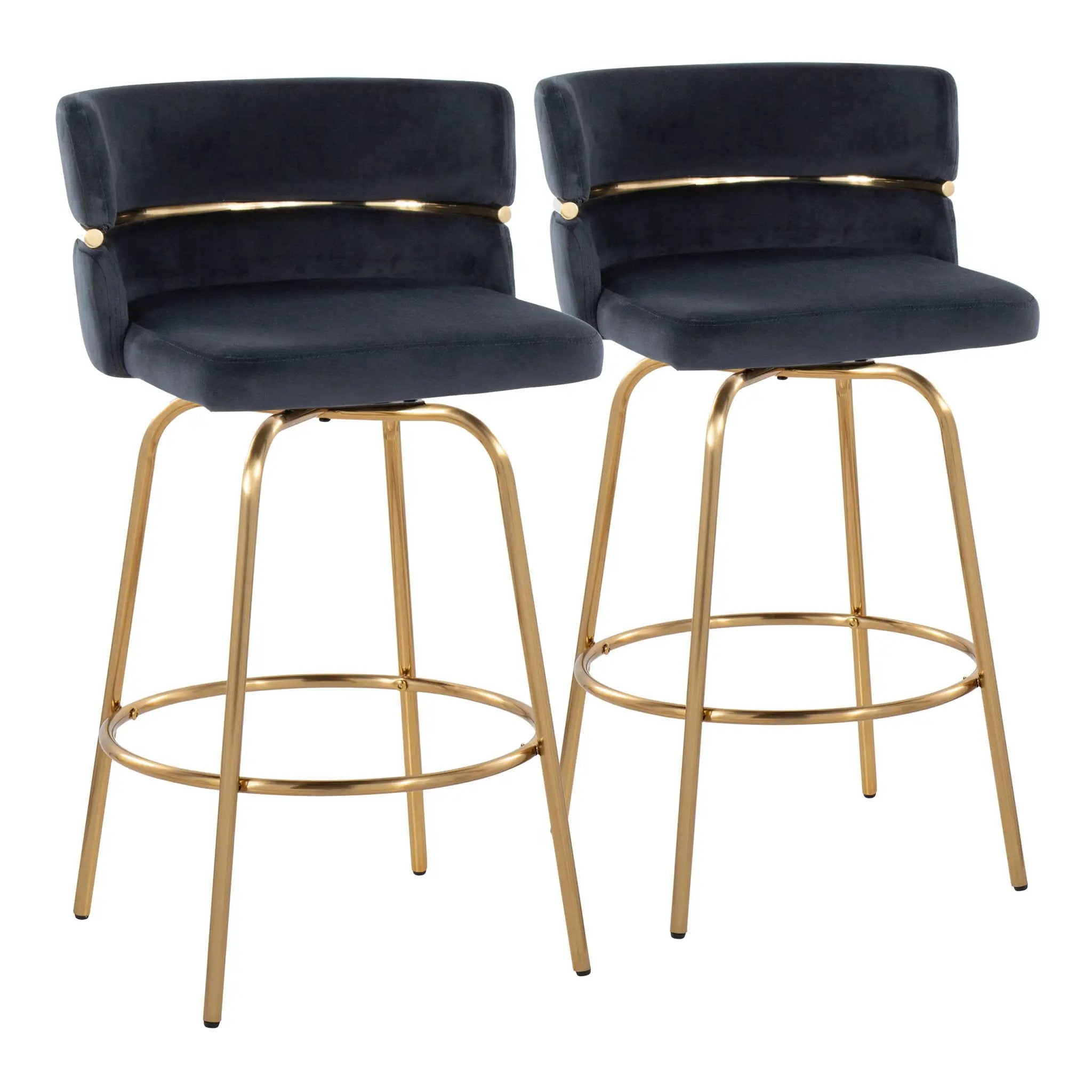 Cinch - Glam / Art Deco Fixed Height Counter Stool With Swivel With Round Footrest (Set of 2) by HouseOfZazla