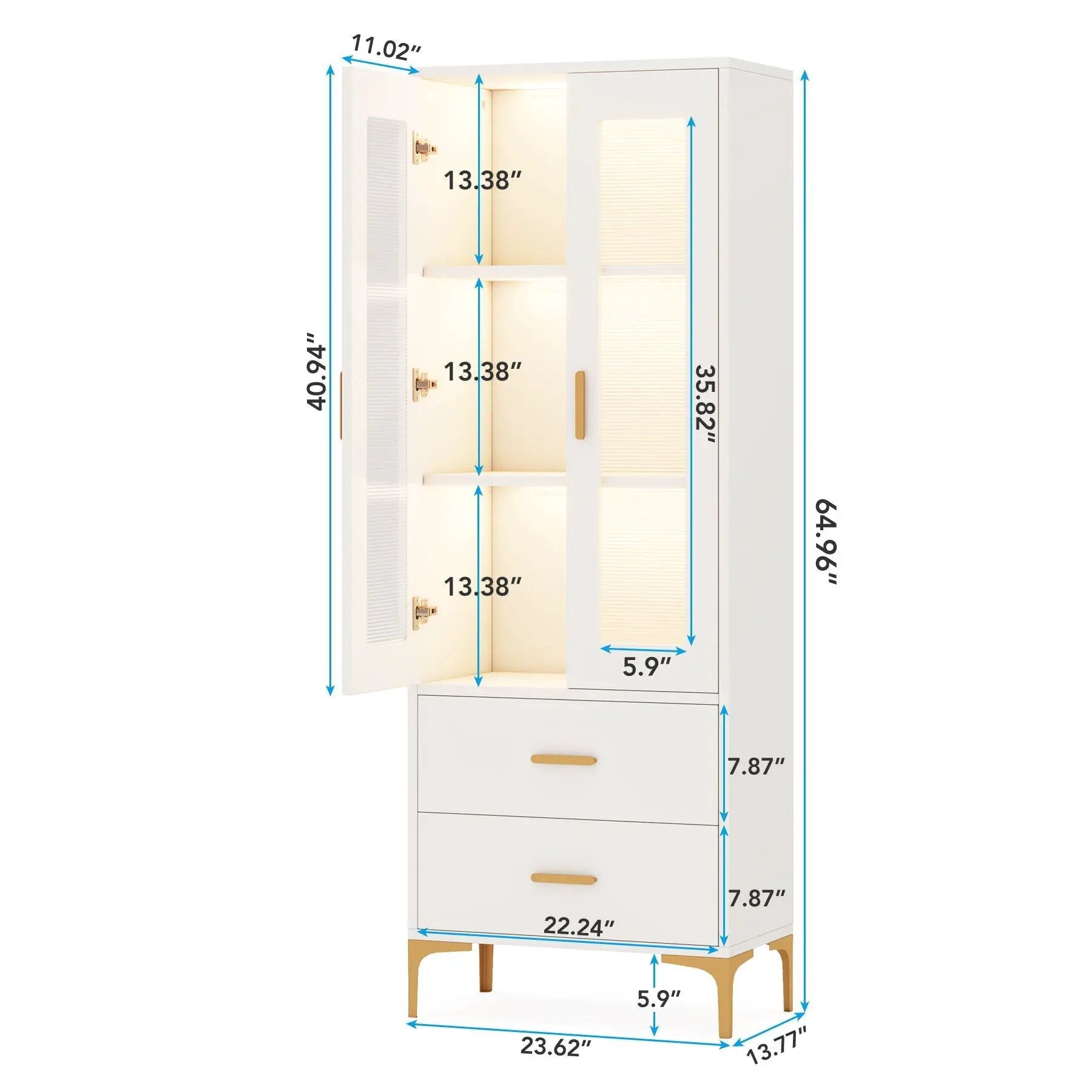 Bookcase With Doors, Drawers & RGB LED Light Tall Storage Cabinet For Living Room - White by HouseOfZazla