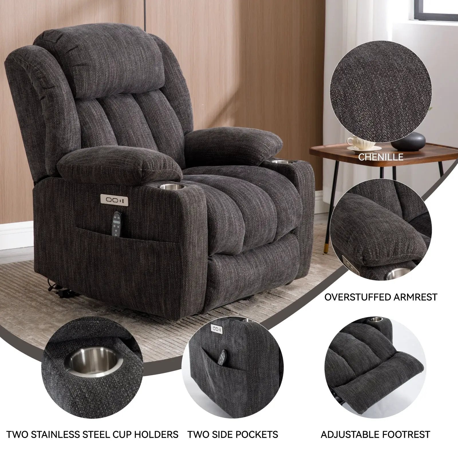 Chenille Power Lift Recliner Chair by HouseOfZazla