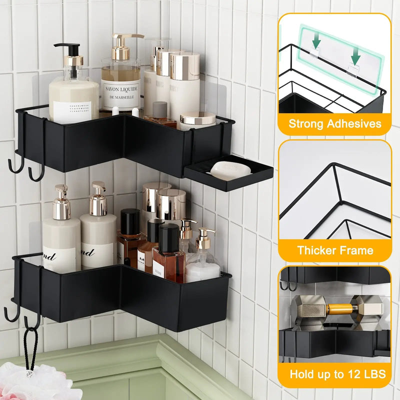 2-Pack Drill-Free Adhesive Corner Shower Caddy Organizer by HouseOfZazla