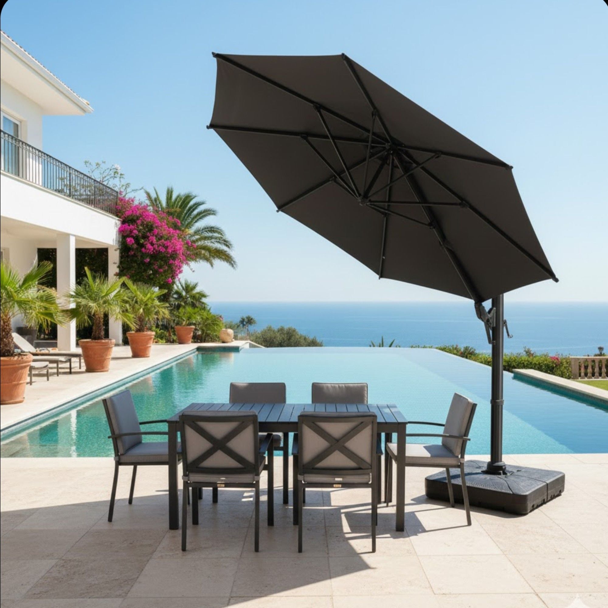 Round Cantilever Patio Umbrella With 360 Rotation & Infinite Tilt Adjustment by HouseOfZazla