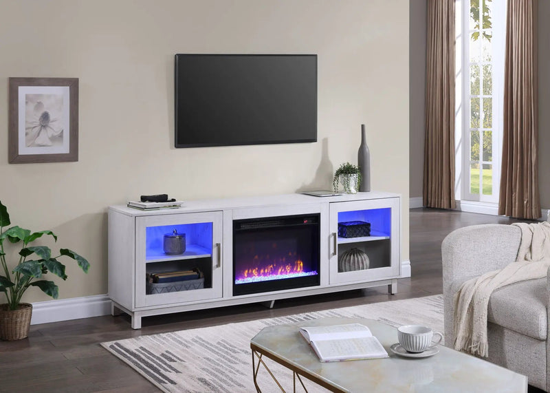 Summit - TV Stand Console With Fireplace - White Walnut Finish by Unique Piece Furniture