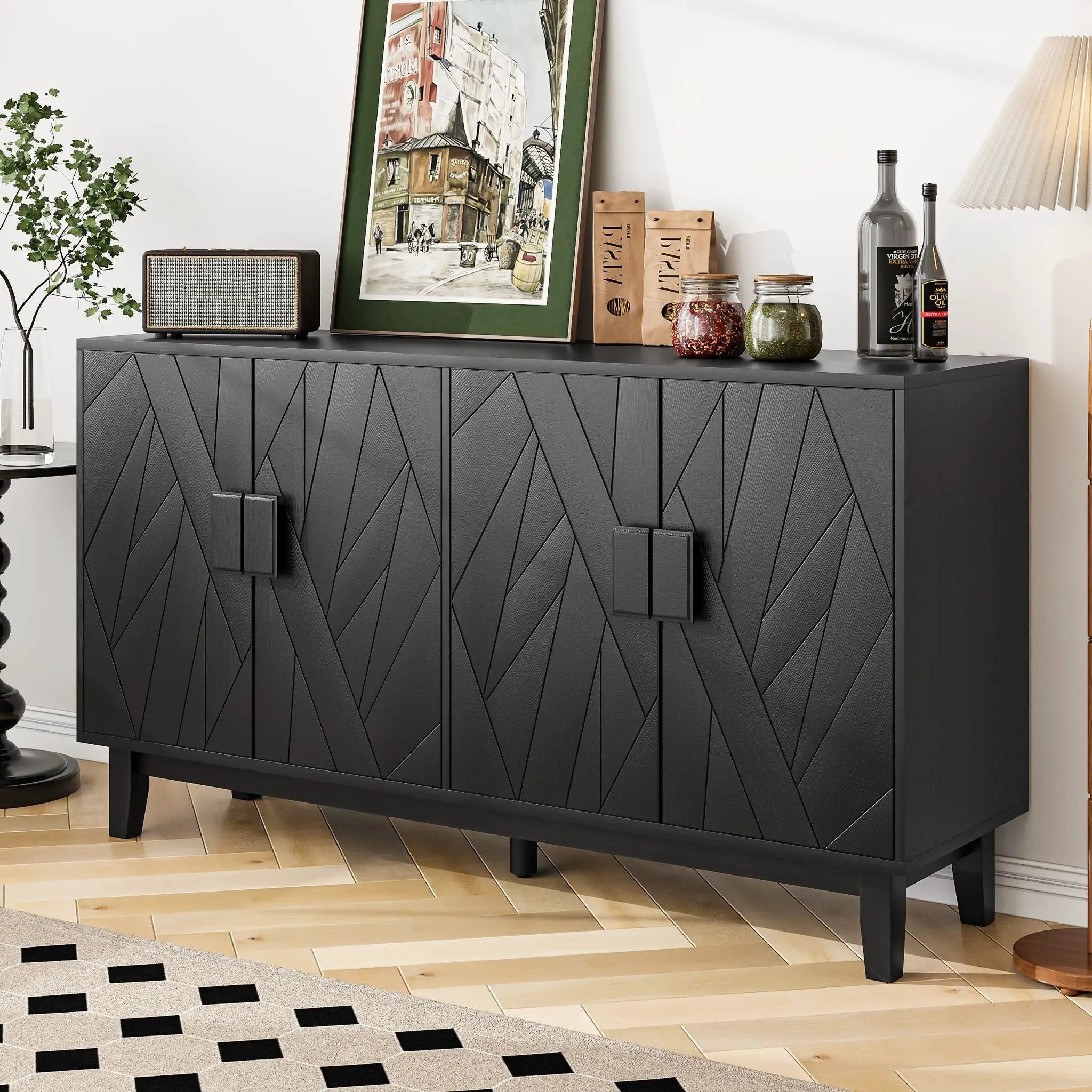 Modern Style Buffet Cabinet, Storage Side Cabinet Buffet Cabinet, Medieval Modern Multifunctional Decorative Cabinet Suitable For Living Room, Dining Room, Entrance, Corridor, Kitchen - Black by HouseOfZazla