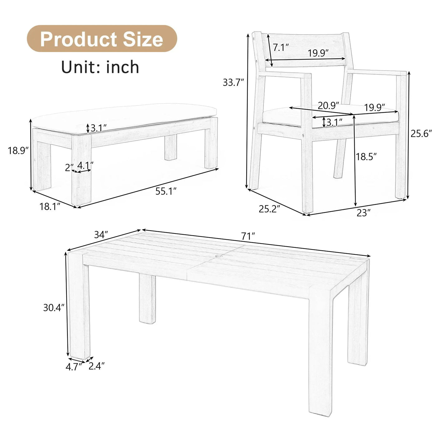 Outdoor Dining Set Rectangular Table With Umbrella Hole by Unique Piece Furniture