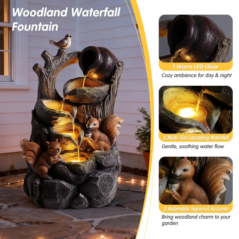 Squirrel Outdoor Water Fountain with Lights by HouseOfZazla