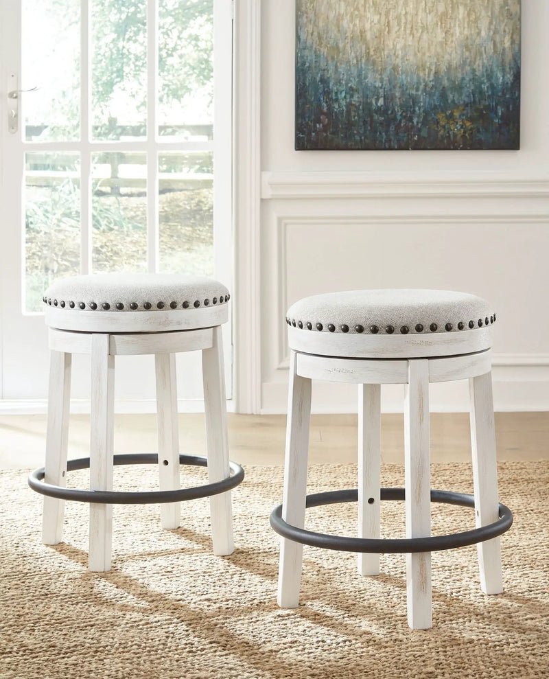 Valebeck - 5 Pc. - Counter Table With Wine Rack, 4 Swivel Stools - White / Brown by Unique Piece Furniture