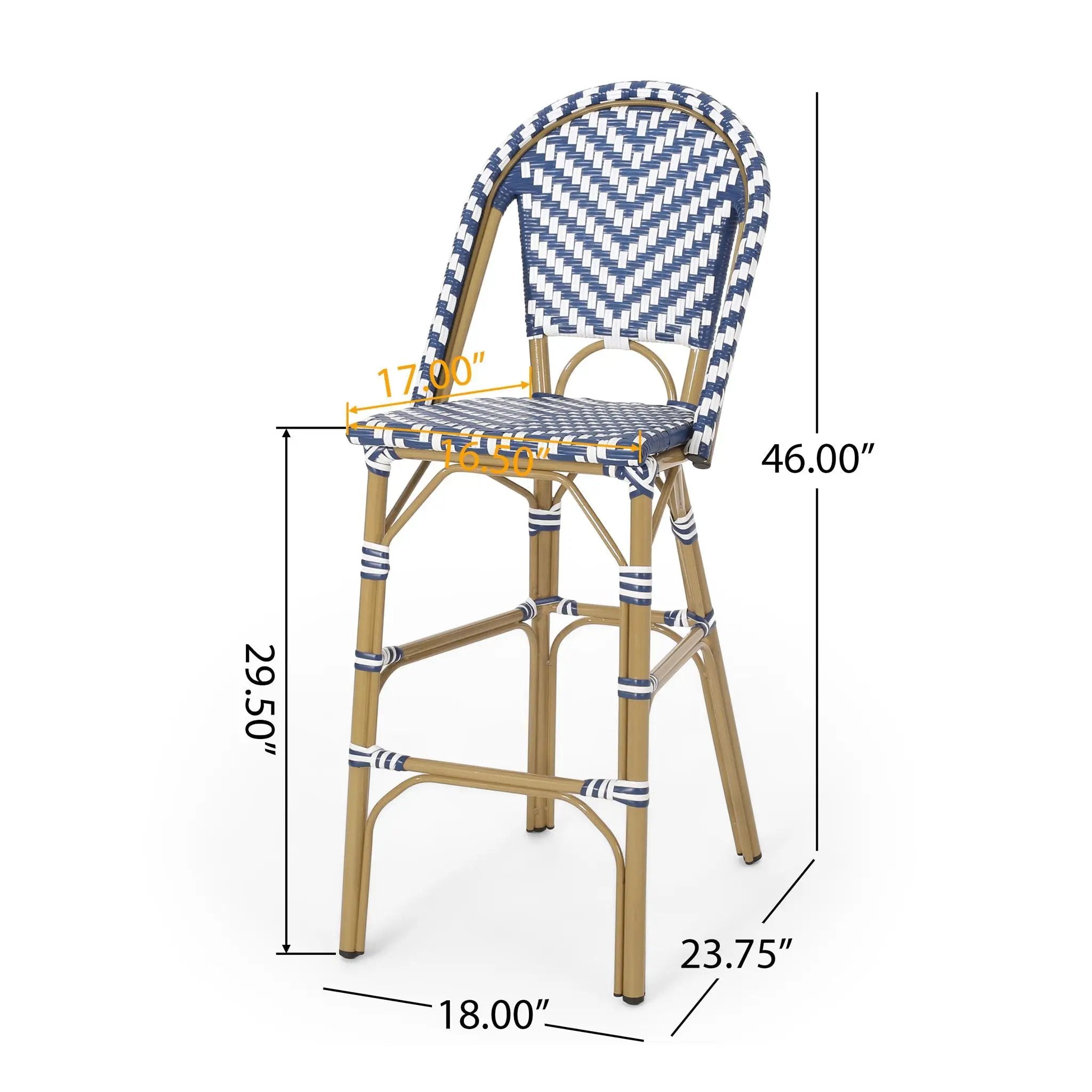 Outdoor Rattan French Barstool Set - Navy Blue & White by HouseOfZazla