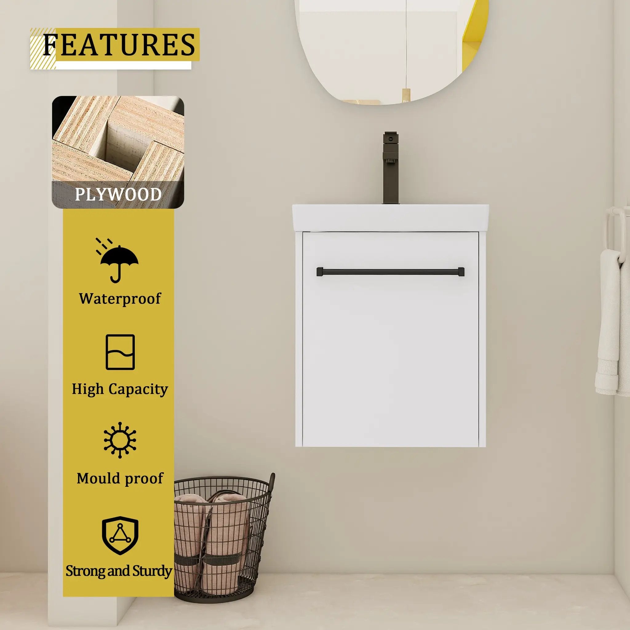 18" Floating Wall-Mounted Bathroom Vanity with Ceramic Sink by HouseOfZazla