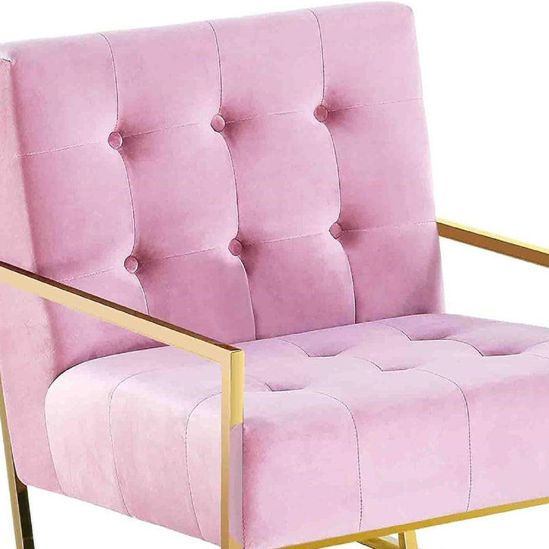 Tufted Accent Armchair With Frame For Living Room - Pink / Gold by Unique Piece Furniture