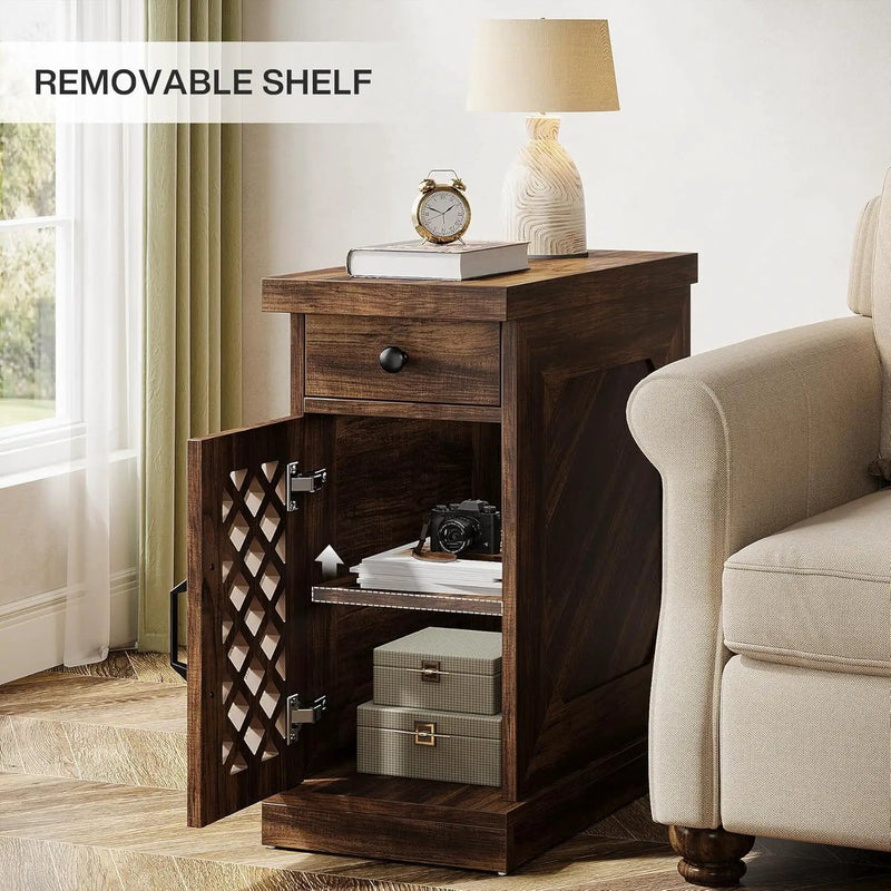 Narrow End Table With Drawer & Cabinet, Nightstand For Small Spaces - Brown by HouseOfZazla