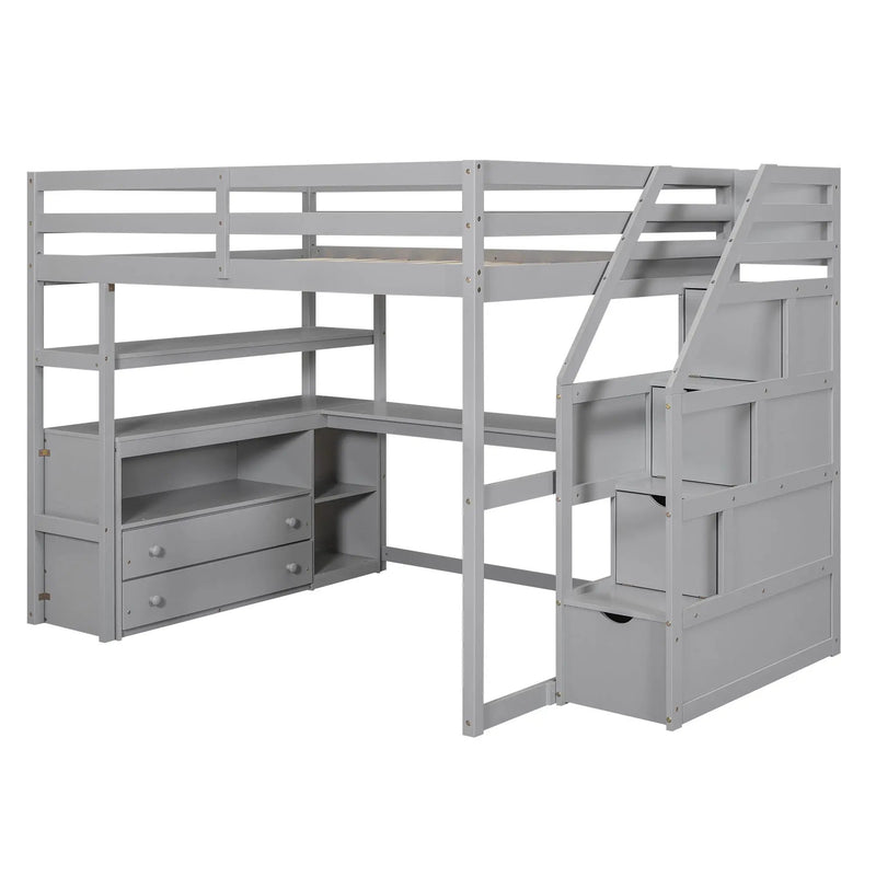 Loft Bed With Desk, Shelves, 2 Drawers, Storage Staircase by HouseOfZazla