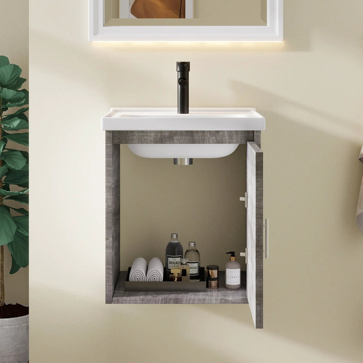 16" Floating Bathroom Vanity, Wall Mounted Plywood Cabinet by HouseOfZazla