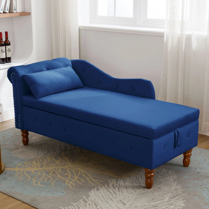 Chaise Lounge Indoor, Lounge Chair For Bedroom With Storage & Pillow, Modern Upholstered Rolled Arm Chase Lounge For Sleeping With Nailhead Trim For Living Room Bedroom Office by HouseOfZazla