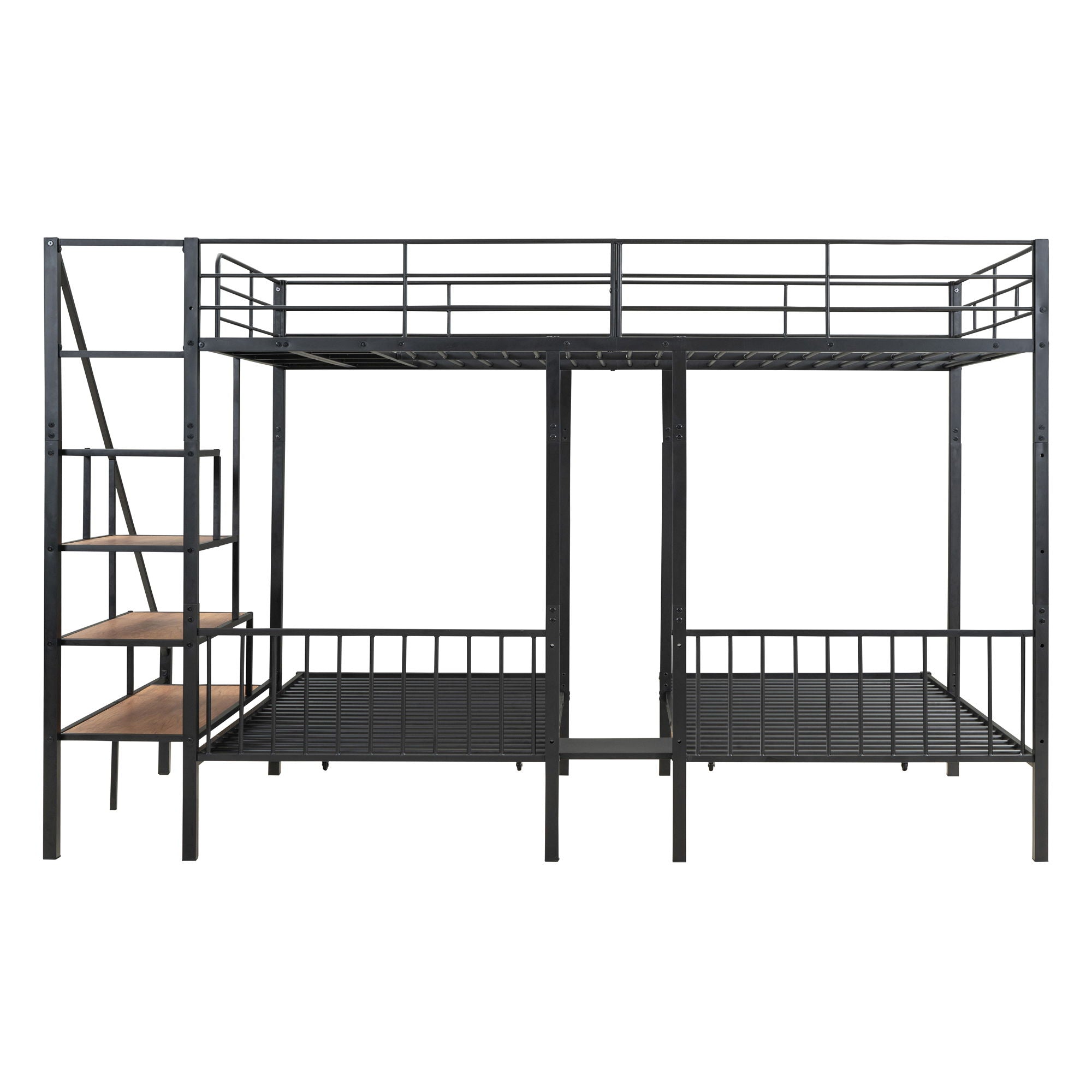 Full Over Twin-Twin Triple Bunk Bed With Drawers And Staircase - Black by HouseOfZazla